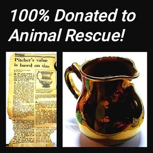 Sale: Antique Copper Luster Ware Ceramic Pitcher for Kitty Rescue & Pu…